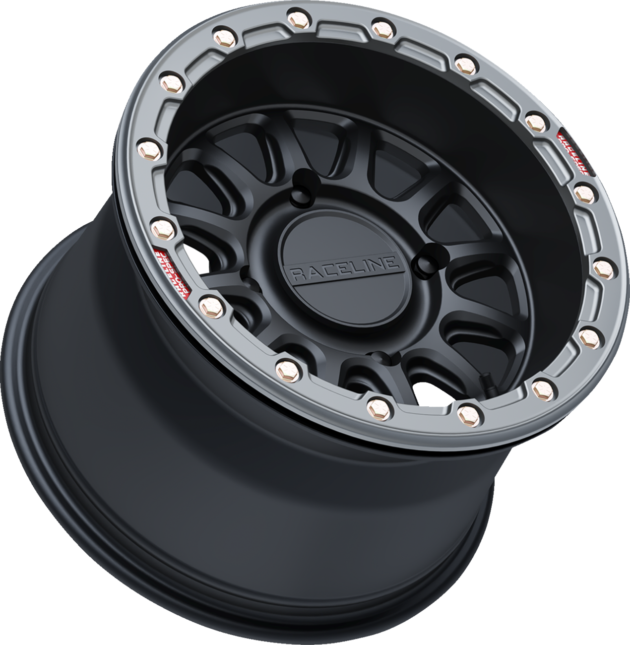 Raceline wheels Wheel - Alpha - Front/Rear - Black/with Gun Metal Ring - 15x10 - 4/156 - +10 mm Kawasaki/Polaris/Yamaha/Arctic Cat/Textron