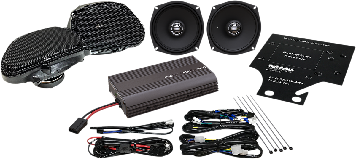 Hogtunes Rev Front & Rear Speaker Amp Kit 1113 Harley Touring Road Glide FLTRU JT's CYCLES