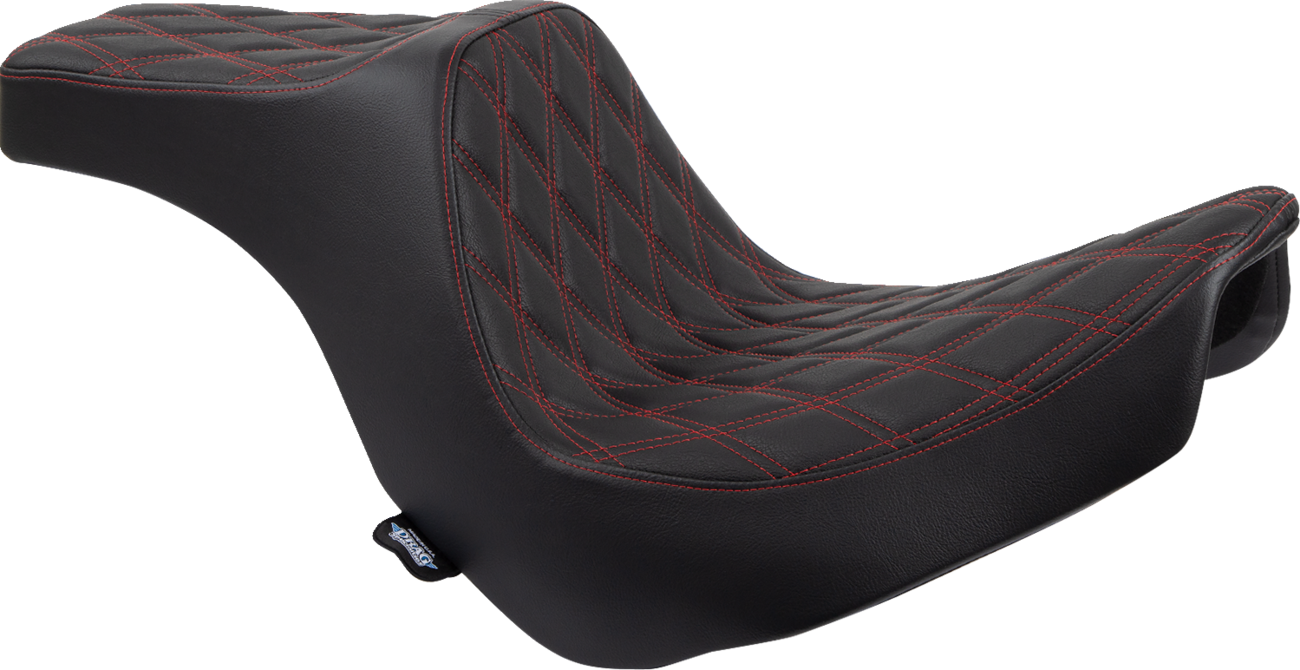 Drag specialties seats Predator III 2-Up Seat - Double Diamond - Black w/ Red Stitching - FL/FX '18-'24 Harley Davidson