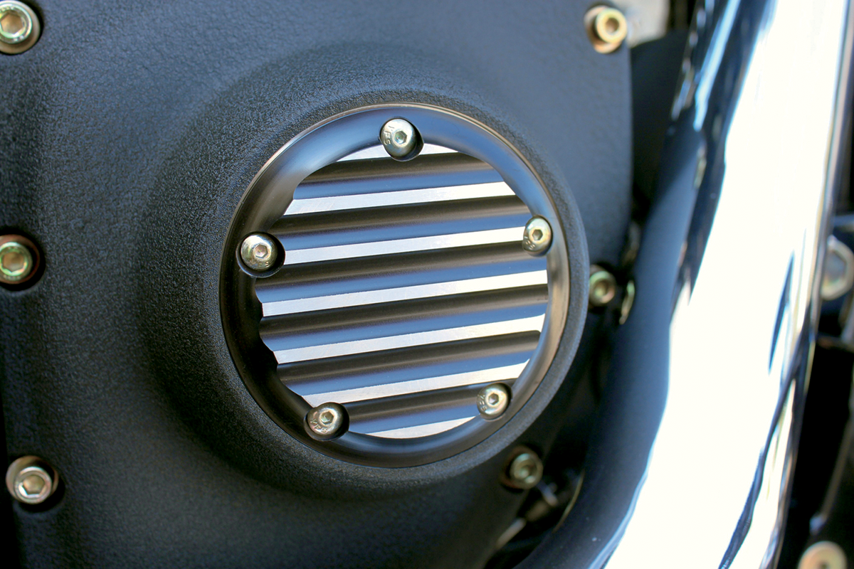Joker machine Points Cover - Finned - 5 Hole - Black Anodized/Silver Harley Davidson