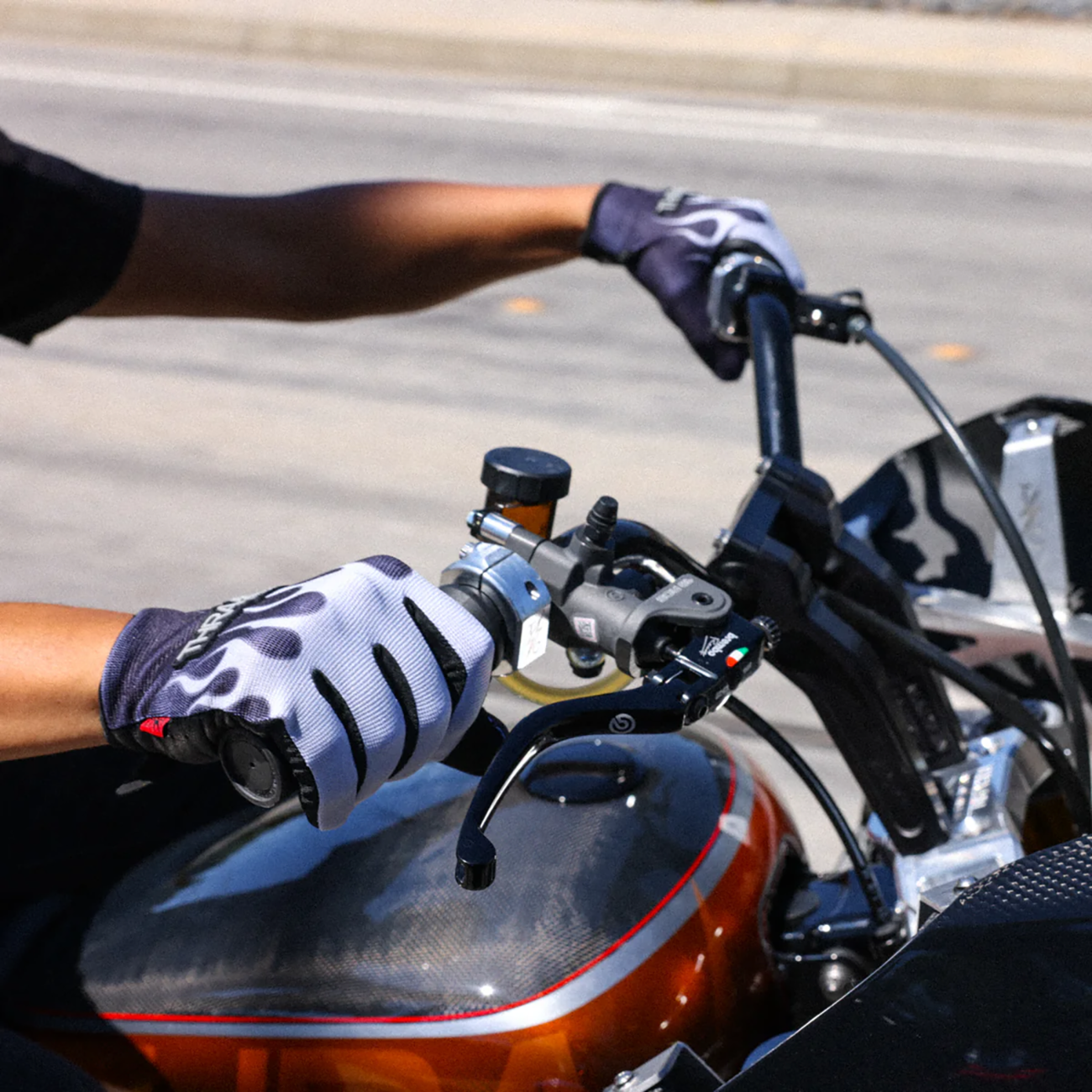Thrashin Supply Co Stealth Leather Palm Flame Gloves