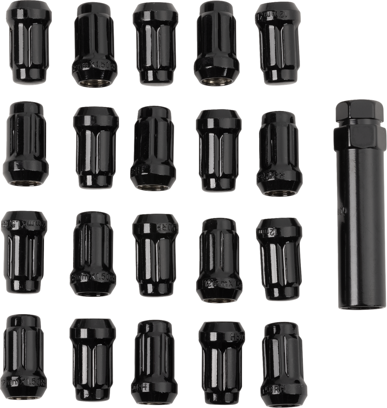 Raceline wheels Lug Nuts - Spline Socket - 12 mm x 1.25" - with Spline Key - Black - 20 Pack