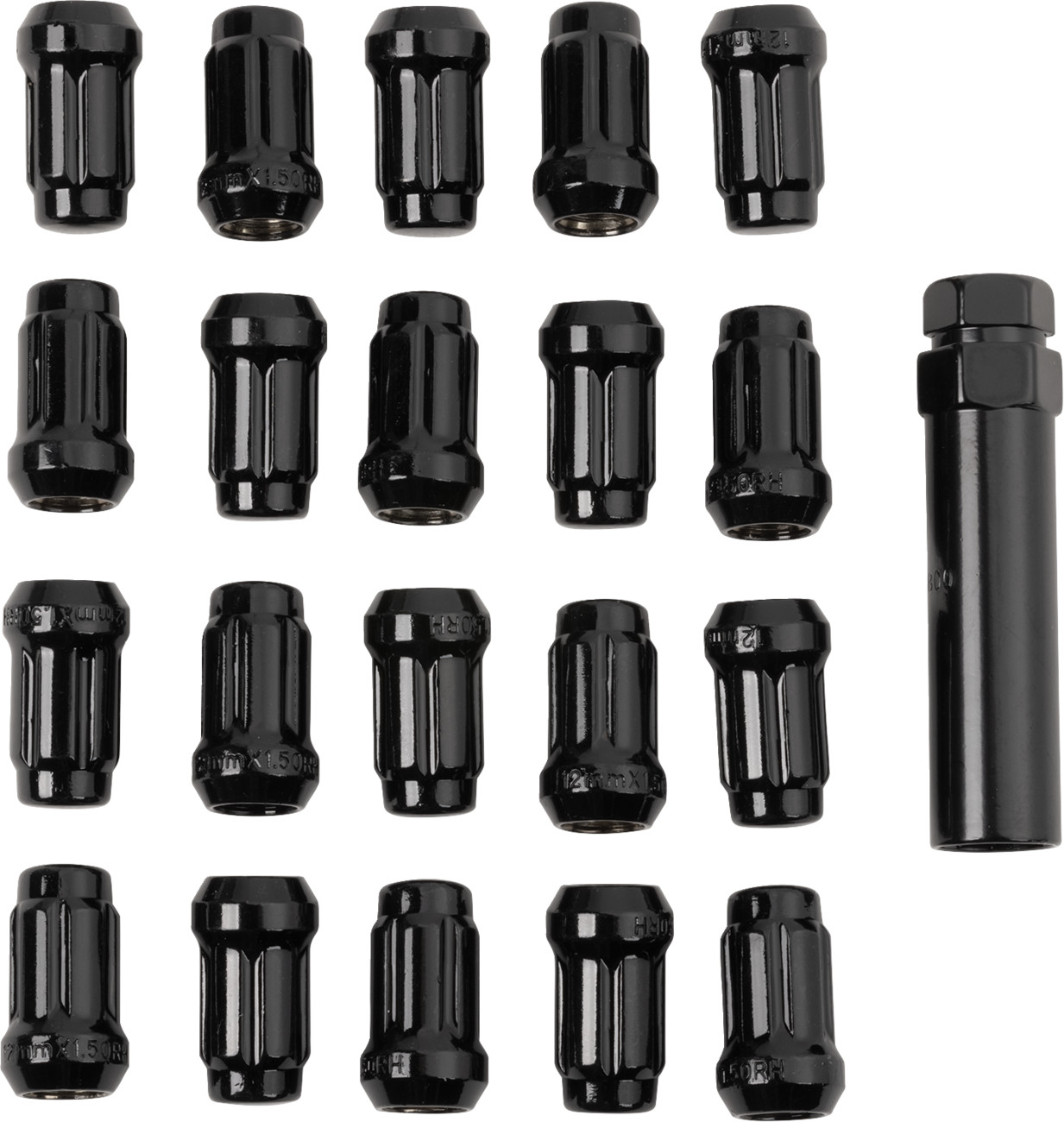 Raceline wheels Lug Nuts - Spline Socket - 12 mm x 1.5" - with Spline Key - Black - 20 Pack