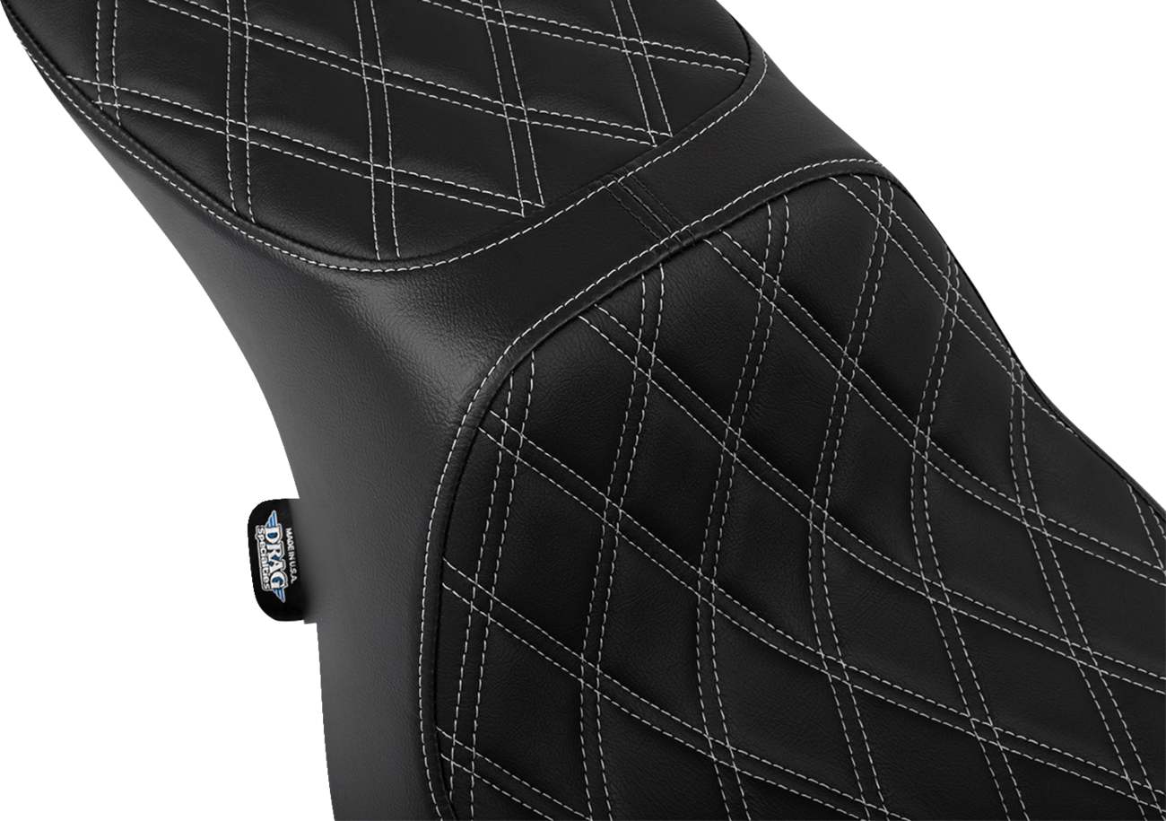 Drag specialties seats Predator 2-Up Seat - Vinyl - Double Diamond Silver Stitch - w/o Backrest - FLTR/FLHX '23-'24 Harley Davidson
