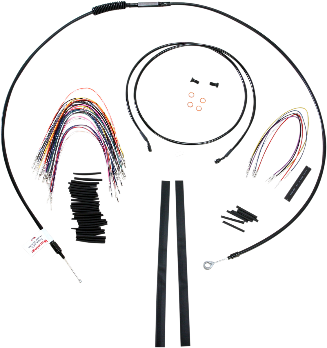 Burly brand Complete Black Vinyl Handlebar Cable/Line Kit for Ape Hangers - 15" - '08-'13 FLH Harley Davidson