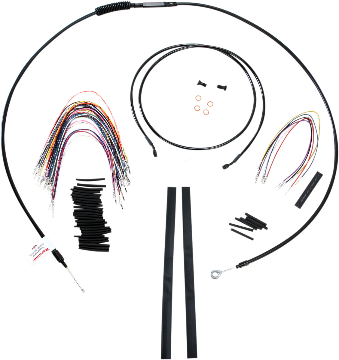 Burly brand Complete Black Vinyl Handlebar Cable/Line Kit for Ape Hangers - 15" - '08-'13 FLH Harley Davidson