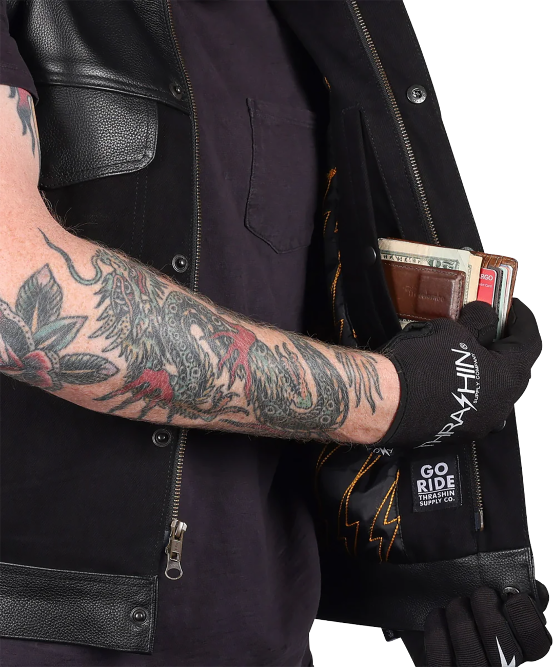 Thrashin supply co. Kanan Leather/Denim Riding Vest
