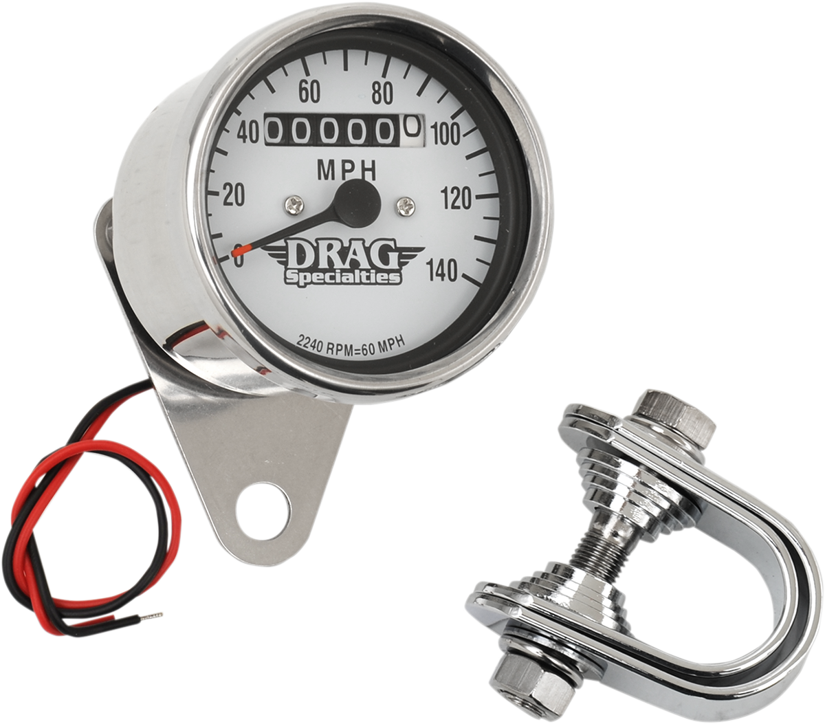 Drag specialties 2.4" MPH Mini LED Mechanical Speedometer/Indicators - Chrome Housing - White Face - 2240:60 Harley Davidson