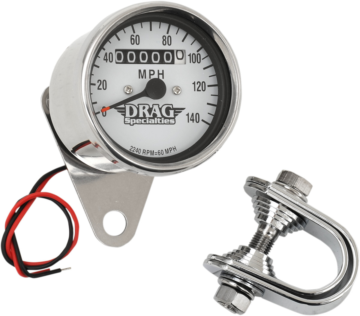 Drag specialties 2.4" MPH Mini LED Mechanical Speedometer/Indicators - Chrome Housing - White Face - 2240:60 Harley Davidson