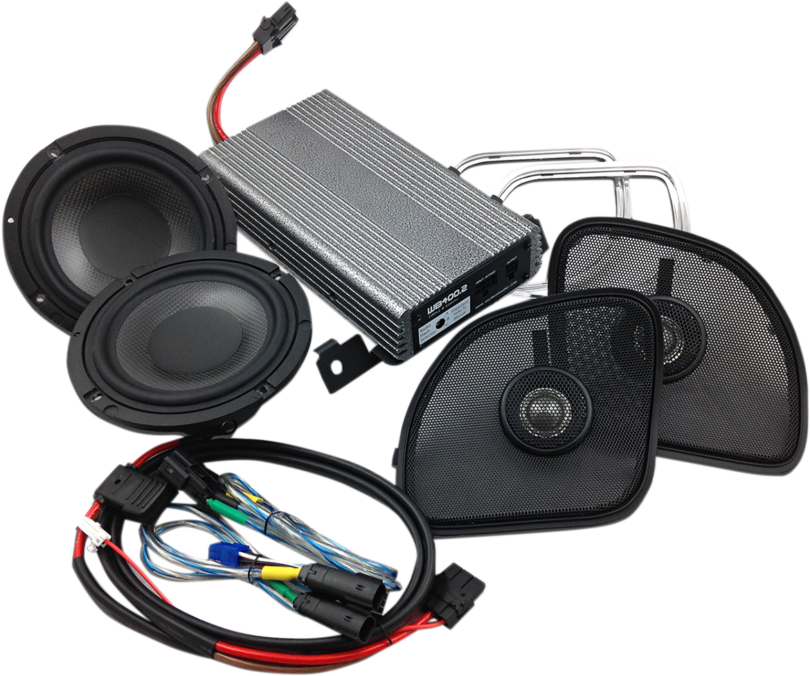 Wild Boar Black Front 400 Watt Amp & Speaker Kit For 1519 Harley