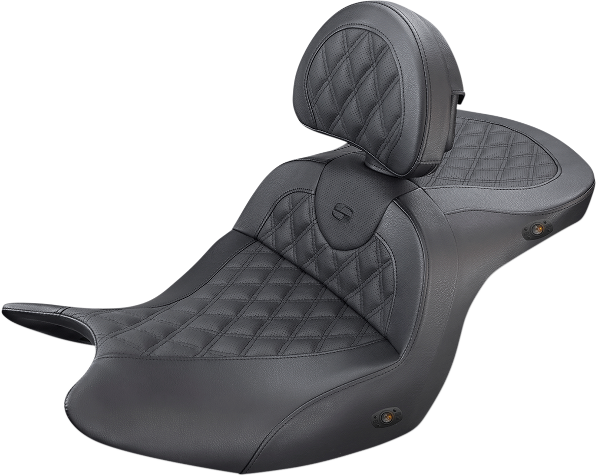 SADDLEMEN (H18-07-182BRHCT) Roadsofa(tm) Lattice Stitch Heated Seat | Roadsofa(tm) Seat - With Backrest - Full Lattice Stitch - Black - Heated - GL