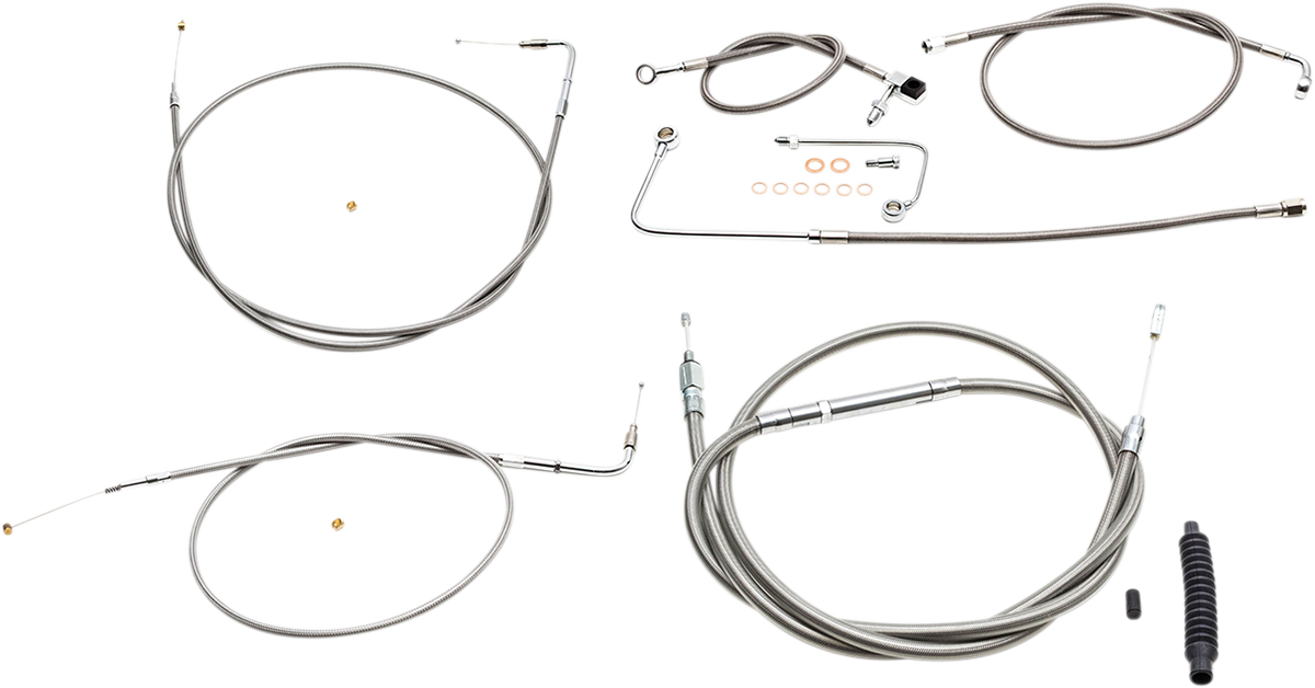 La choppers Standard Stainless Braided Handlebar Cable/Brake Line Kit - 12"-14" Ape Hangers - '15-'17 FLS Harley Davidson