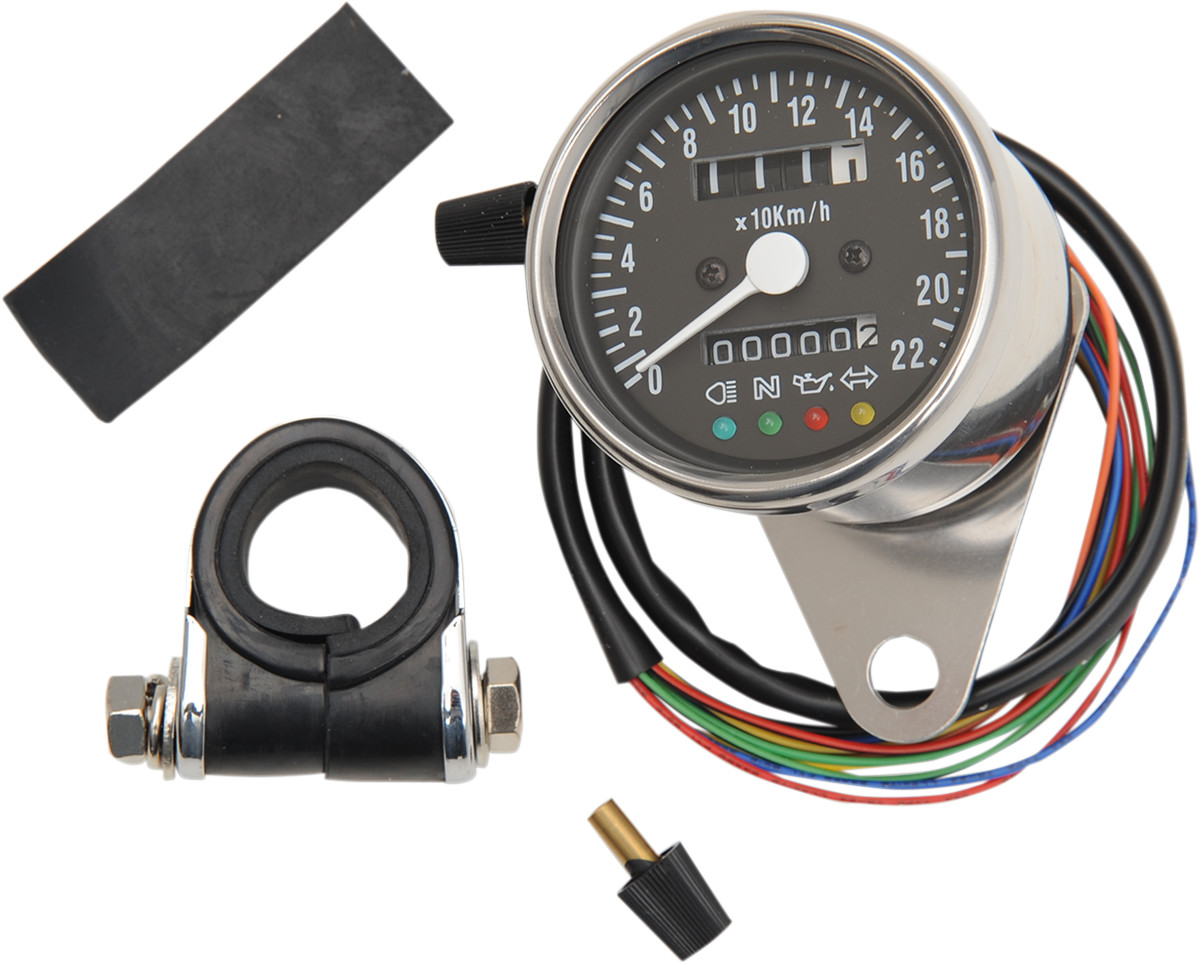 Drag Specialties 2.4" Mini Mechanical Speedometer with LED Indicators
