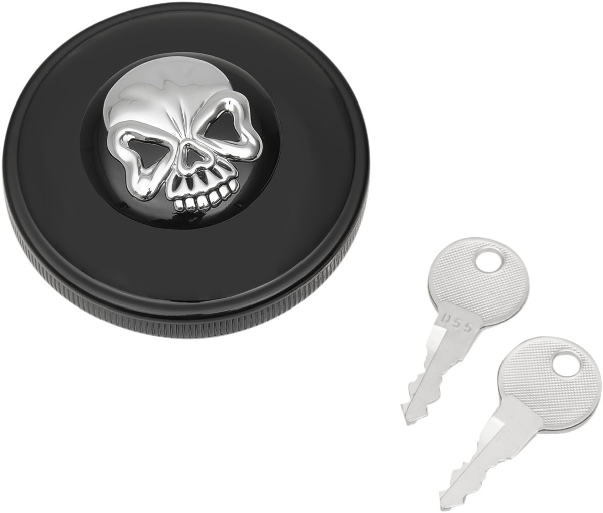 Drag specialties Locking Gas Cap - Skull - Non-Vented - Gloss Black Harley Davidson