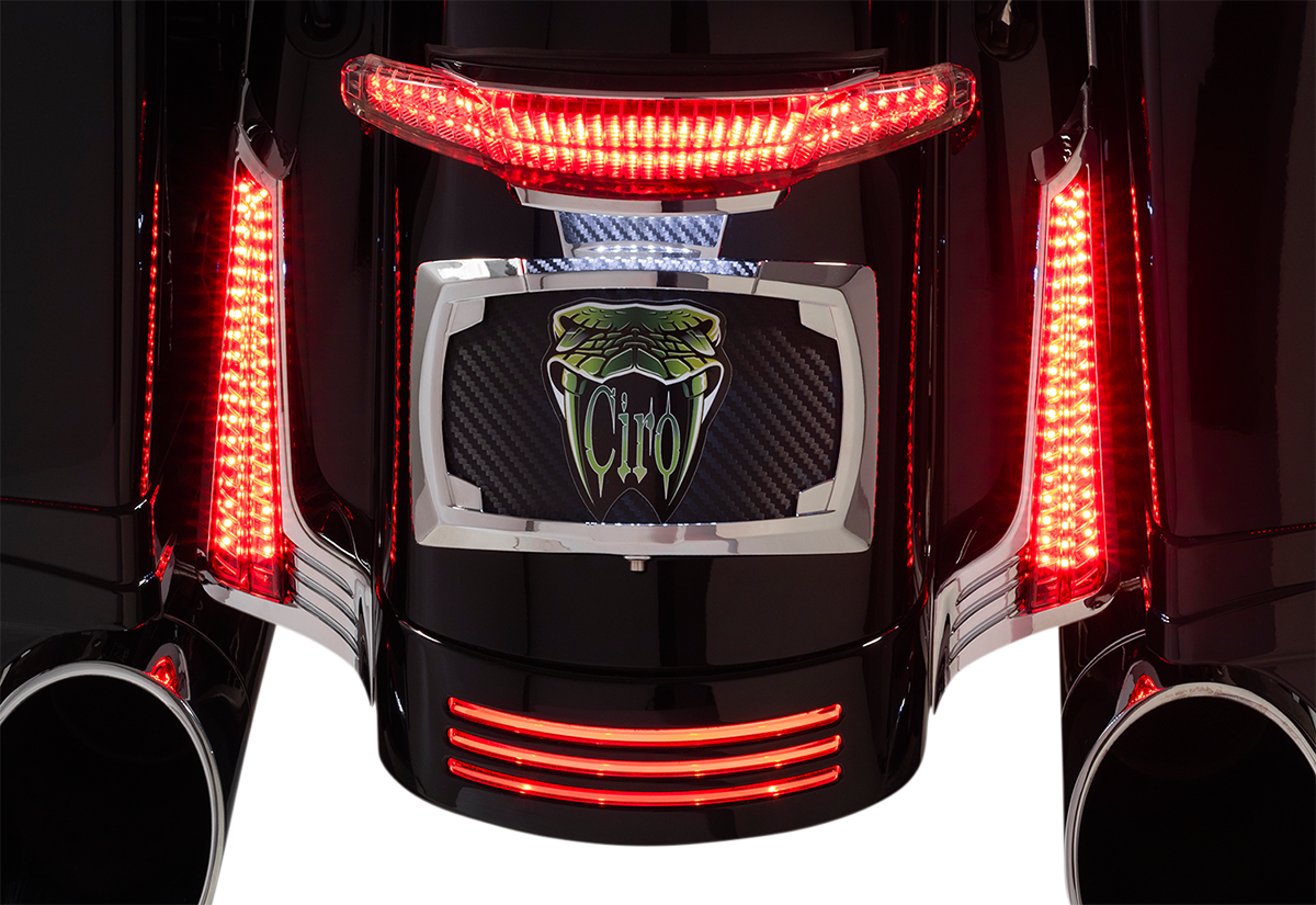 Ciro Chrome Rear Saddlebag Red LED Filler Panel Lights 14-20 Harley Touring FLHX
