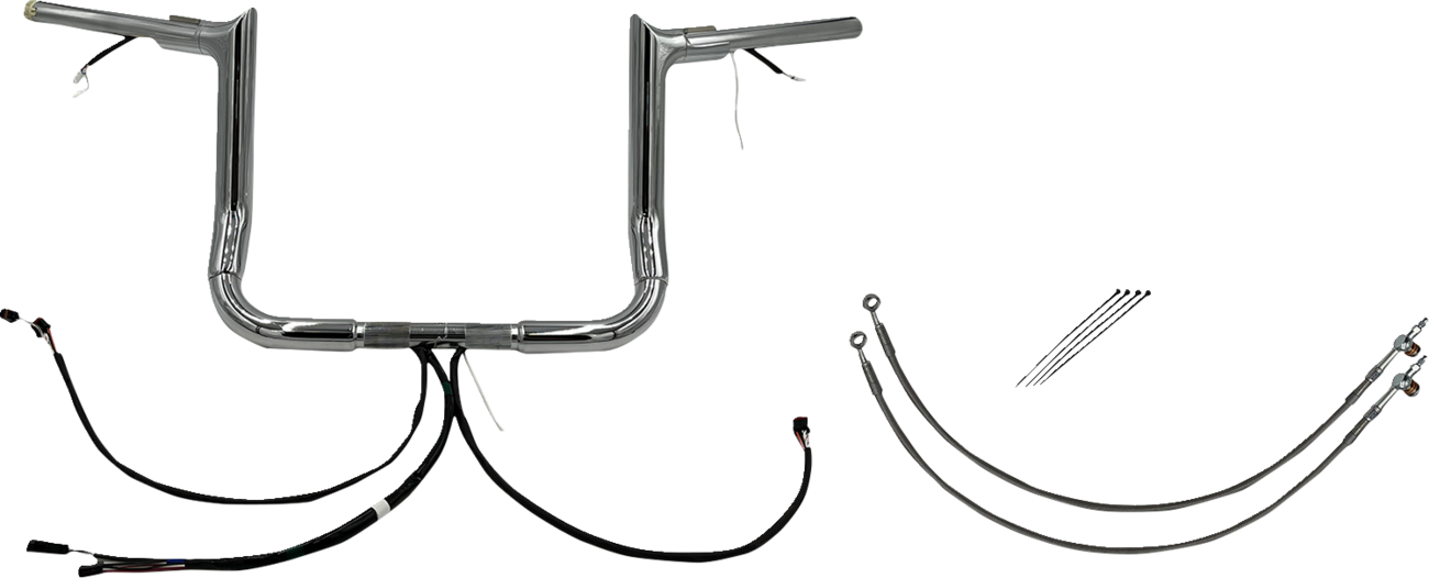Fat baggers inc. EZ Install Wired 1-1/2" Pointed Top Handlebar Kit - 12" - Chrome Harley Davidson