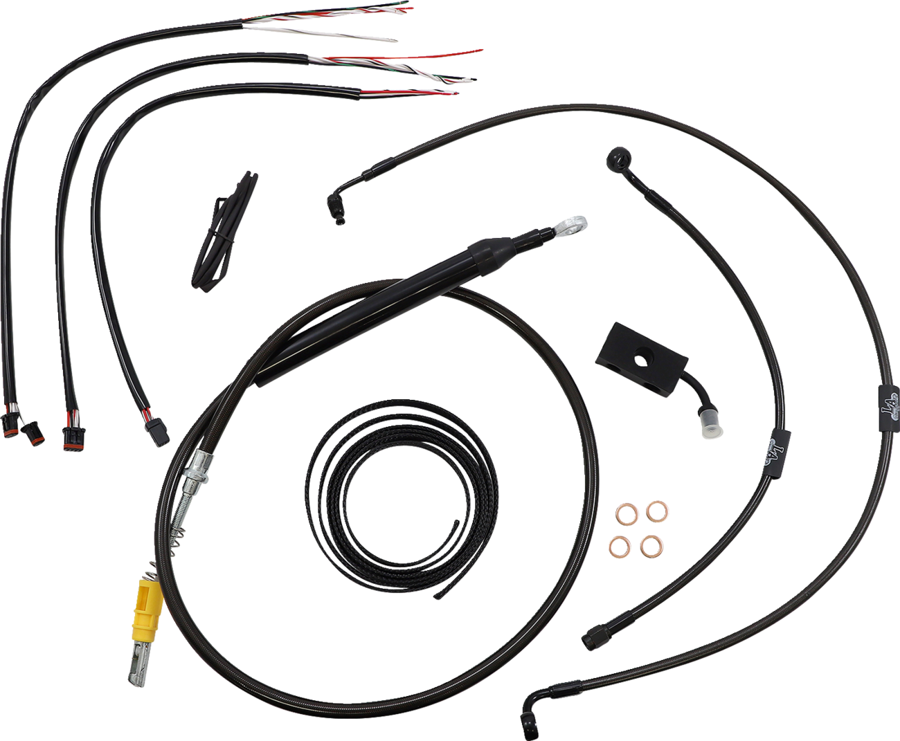 LA CHOPPERS Complete Midnight Braided Handlebar Cable/Brake Line Kit — Standard