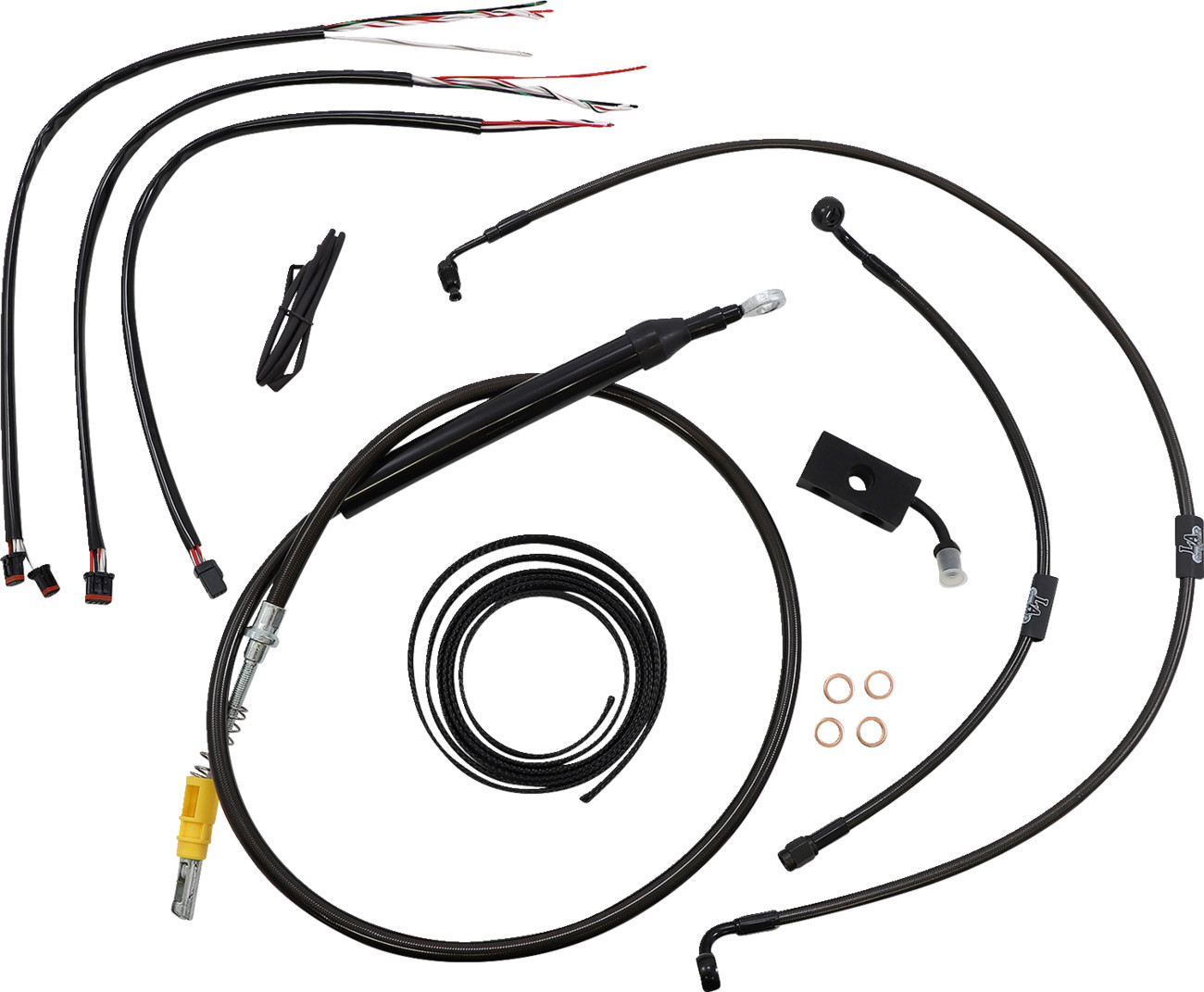 LA CHOPPERS Complete Midnight Braided Handlebar Cable/Brake Line Kit — Standard