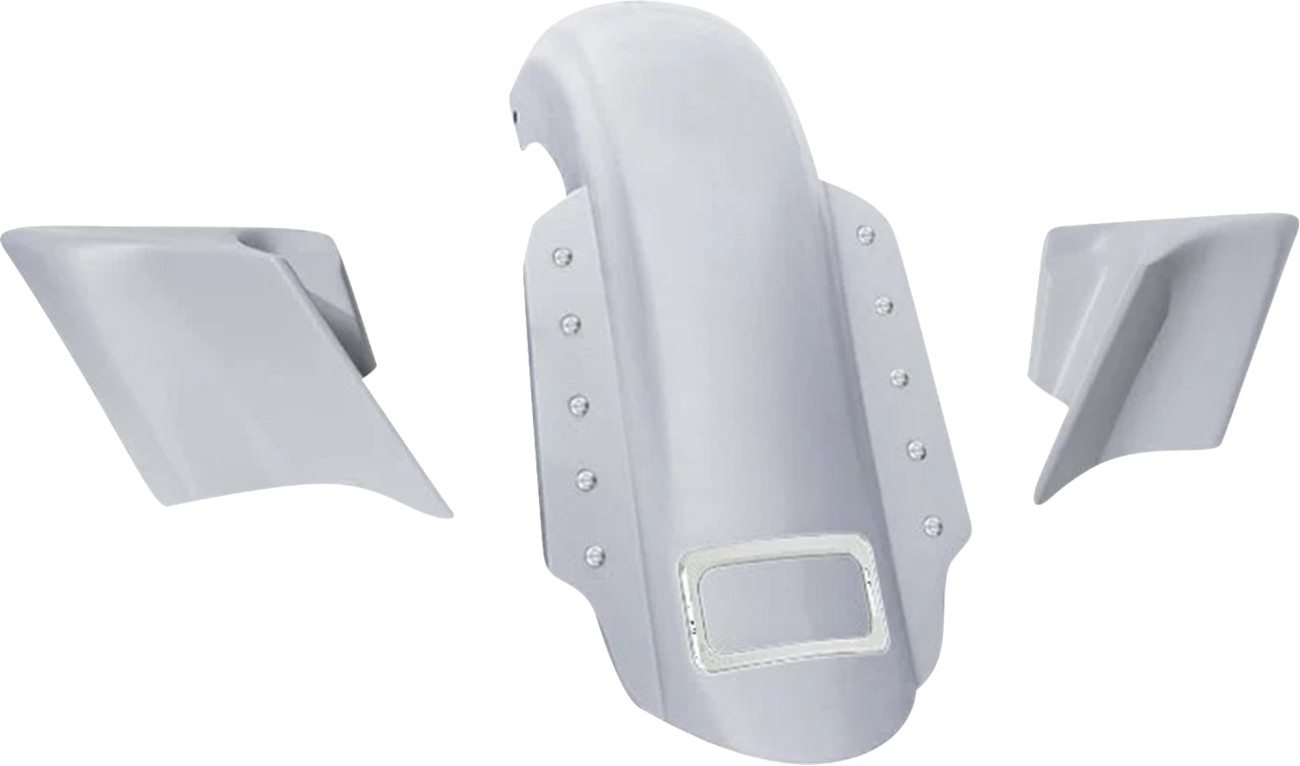 PAUL YAFFE BAGGER NATION Swoop Three Piece Stretched Rear Fender Kit With Side Panels and Lightening Bolts