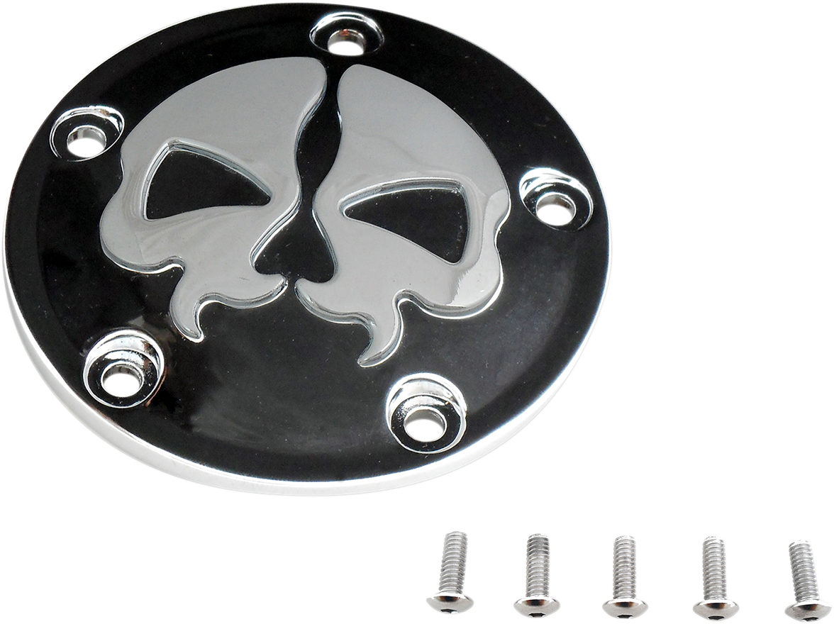 Drag specialties Points Cover - Black - Chrome Skull - 5 Hole - Twin Cam Harley Davidson