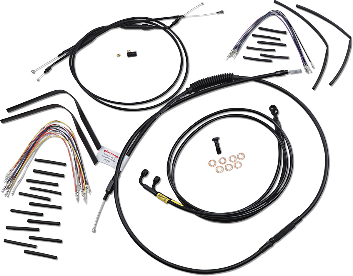 BURLY BRAND Complete Black Vinyl Handlebar Cable/Line Kit for Ape Hangers