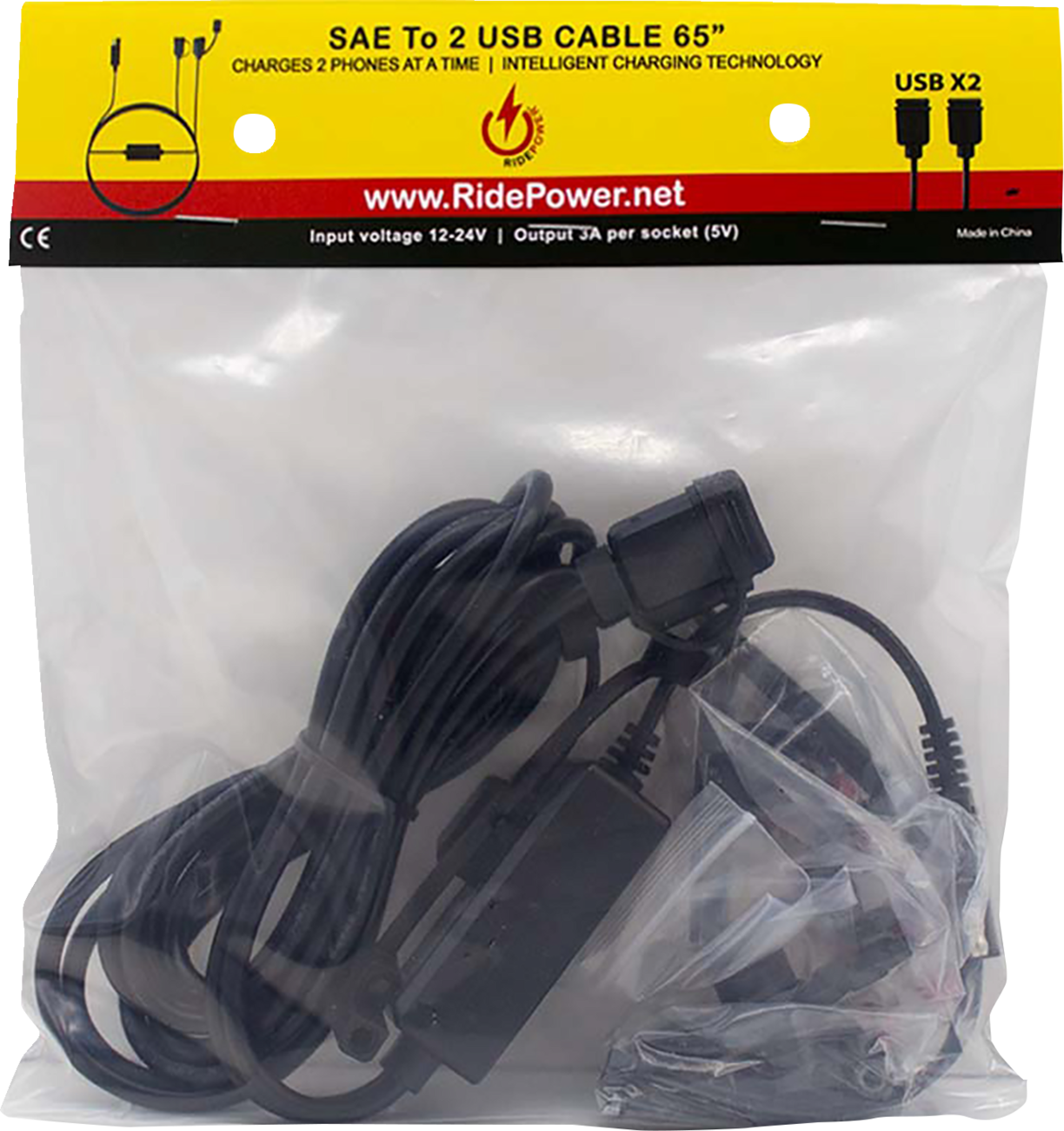 RIDEPOWER SAE to Two USB Port with Intelligent Electronics Charging Cable