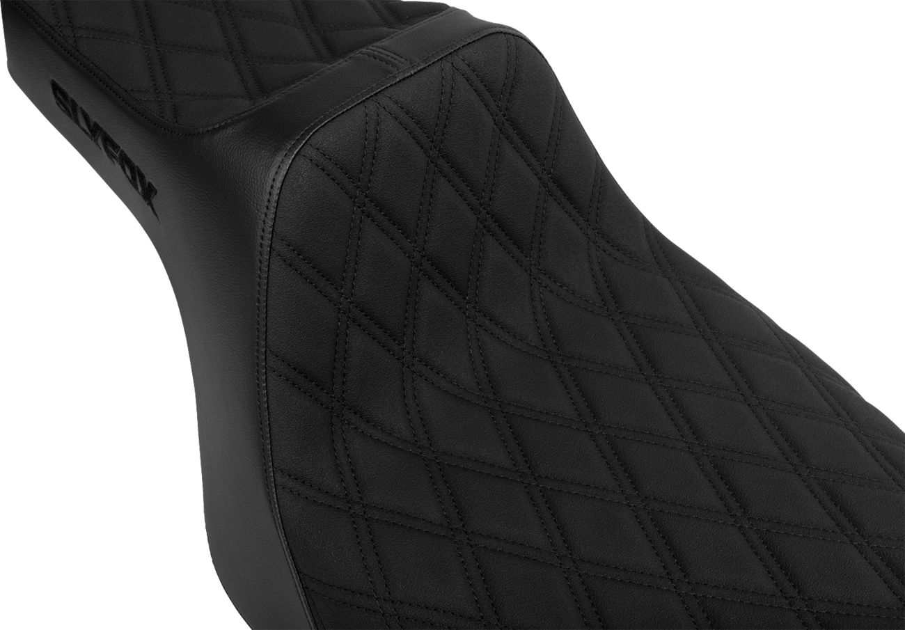 Slyfox High Noon Seat - Double Diamond - Black Logo - Black Stitch - FLH/FLT '23-'25 Harley Davidson
