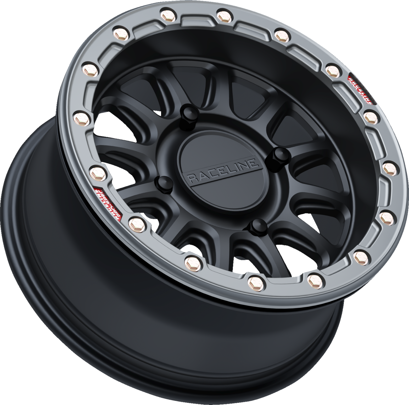 Raceline wheels Wheel - Alpha - Front/Rear - Black/with Gun Metal Ring - 15x7 - 4/156 - +10 mm Arctic Cat/Kawasaki/Polaris/Yamaha/Textron