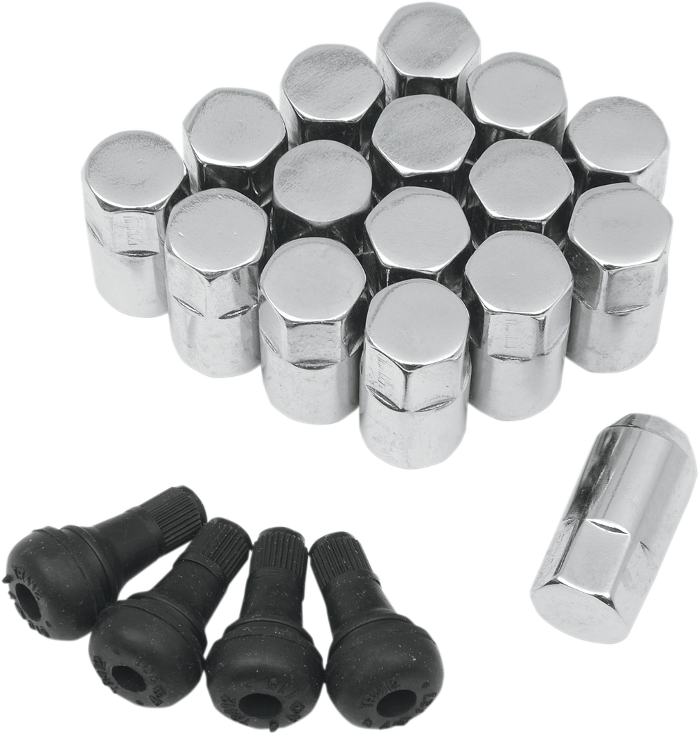 Moose offroad Lug Nuts with Valve Stems - 10 mm x 1.25 - Chrome - Tapered - 16 Pack Can-Am/Kawasaki/Polaris/Kymco/Honda/Yamaha/Suzuki/Arctic Cat