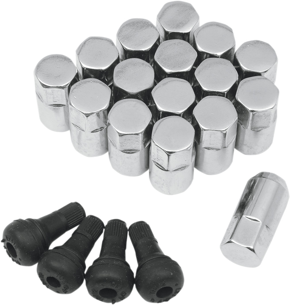 Moose offroad Lug Nuts with Valve Stems - 10 mm x 1.25 - Chrome - Tapered - 16 Pack Can-Am/Kawasaki/Polaris/Honda/Kymco/Yamaha/Suzuki/Arctic Cat
