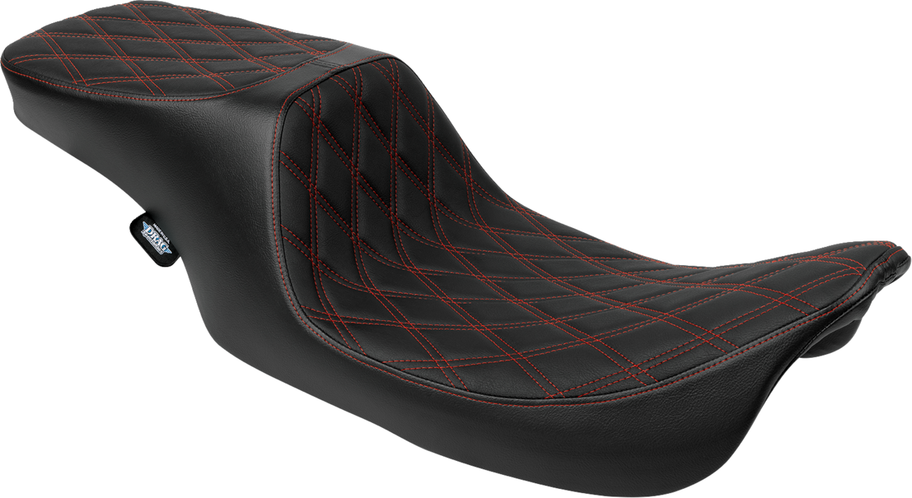 Drag specialties seats Predator 2-Up Seat - Vinyl - Double Diamond - Red Stitching - w/o Backrest - FL '97-'07 Harley Davidson