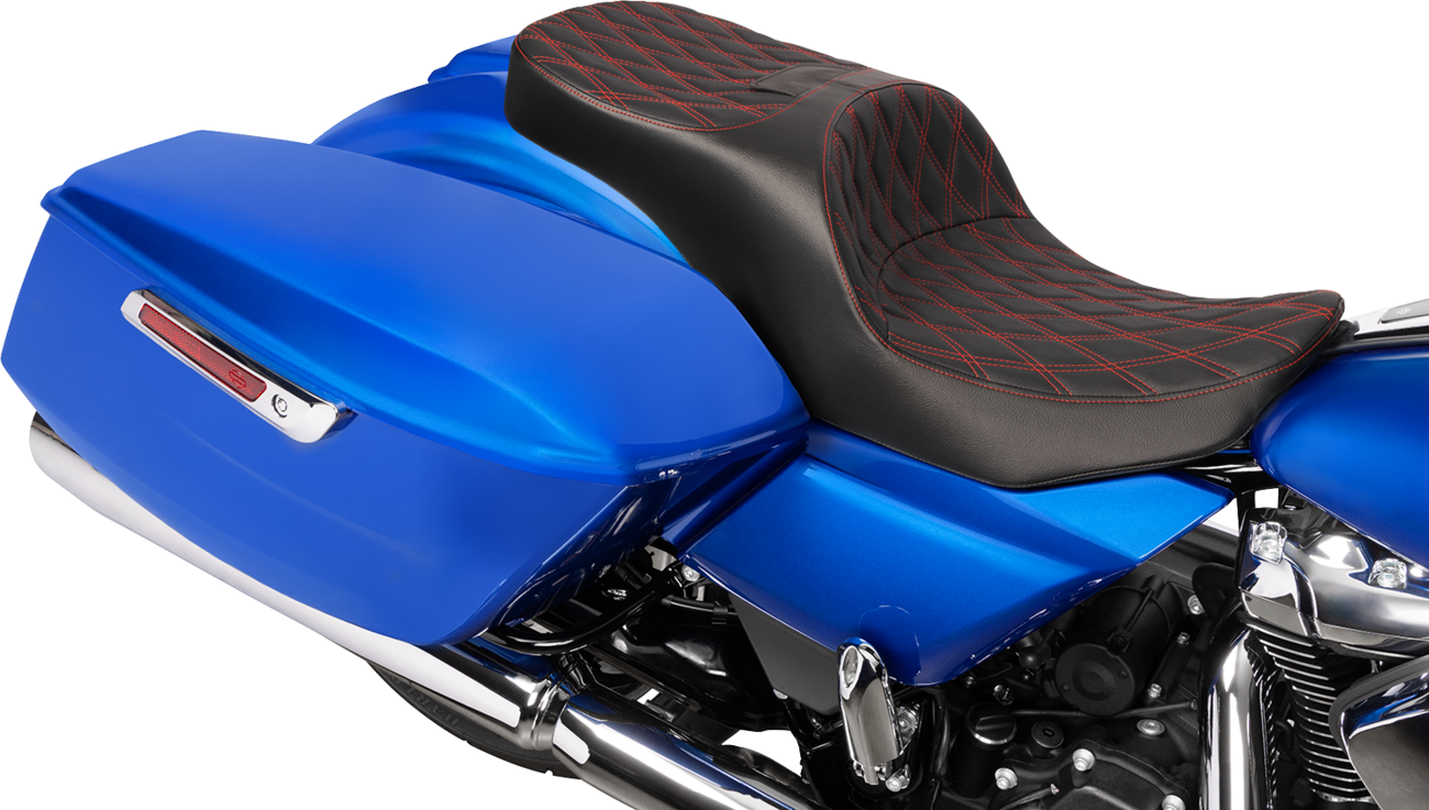 Drag specialties seats Forward Position Freedom Seat - Vinyl - Red Double Diamond Stitch - FLH/FLT '23-'25 Harley Davidson