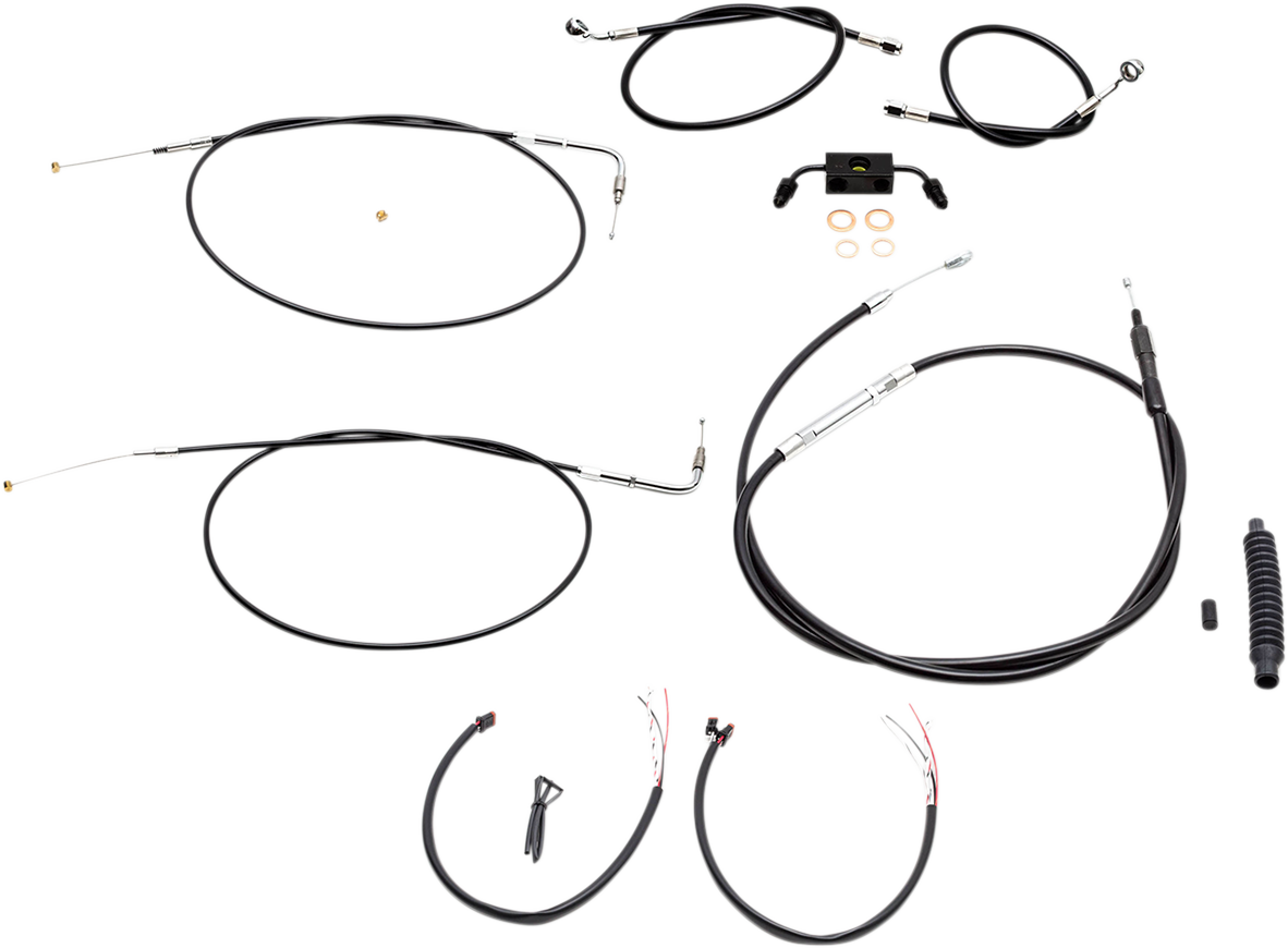 LA CHOPPERS Complete Black Vinyl Braided Handlebar Cable/Brake Line Kit