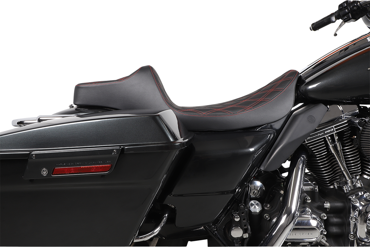 Drag specialties seats Extended Reach Predator III Seat - Double Diamond - Black w/ Red Stitching - FL '99-'07 Harley Davidson