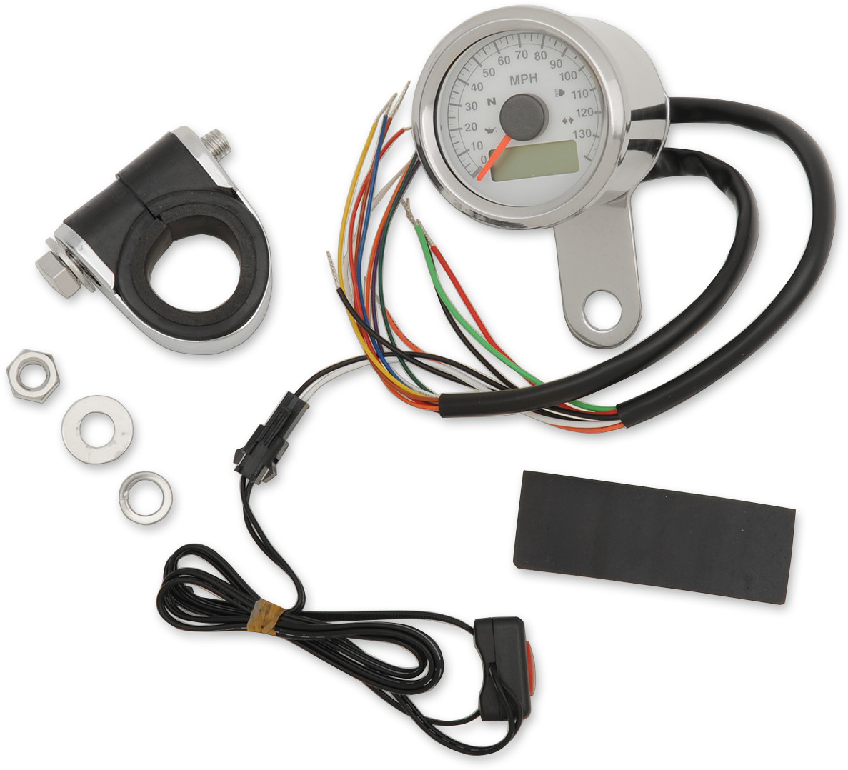 Drag specialties Programmable Speedometer with Indicator Lights - Stainless Steel - 140 MPH LED White Face - 1-7/8" Harley Davidson