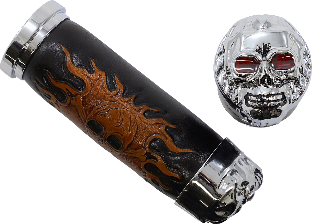 Drag specialties Skull Grips - Red Eyes - Chrome Harley Davidson