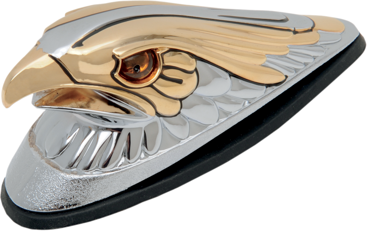 Drag specialties Gold Eagle Head with Lights - Amber Eyes - Large - Chrome