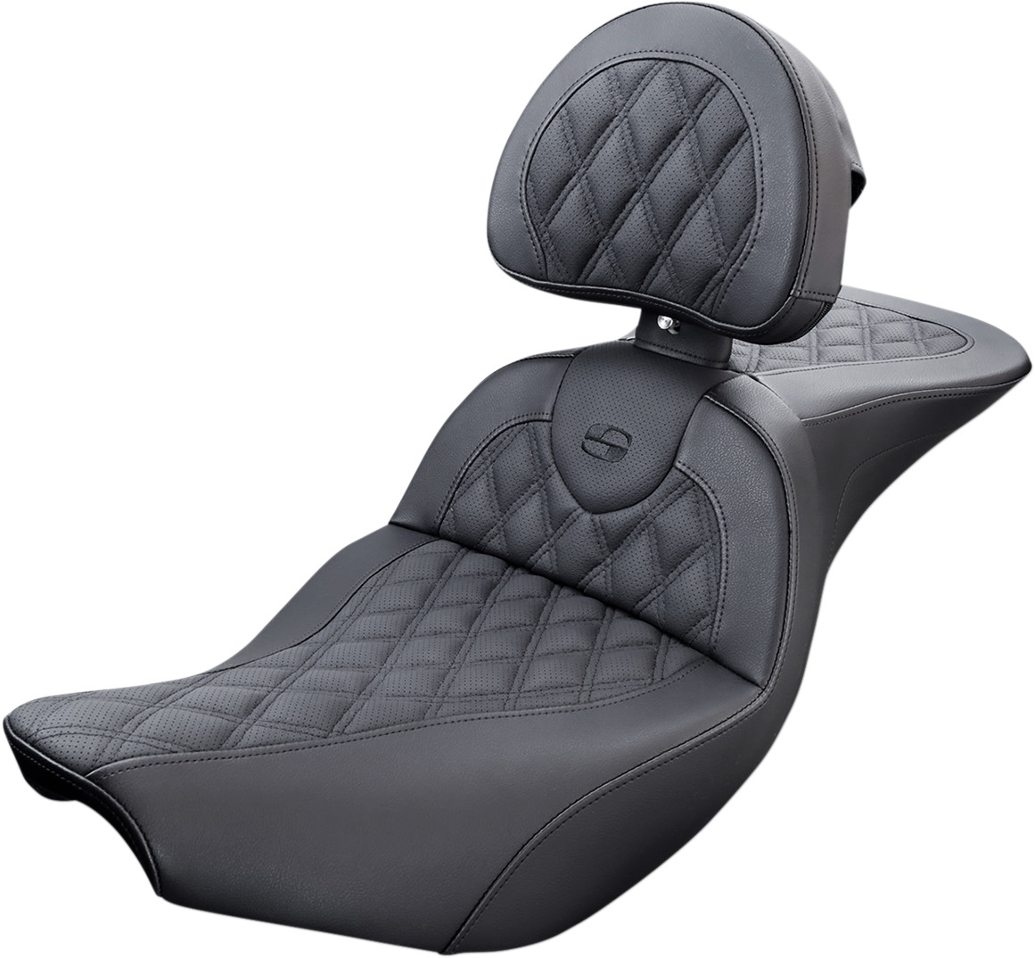 Saddlemen Roadsofa™ Seat - with Backrest - Lattice Stitch - Black - Indian '14-'24