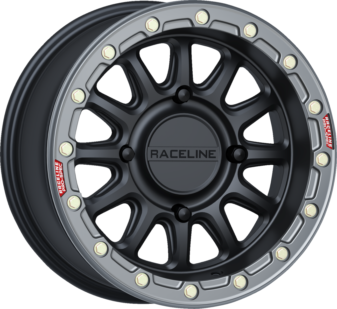 Raceline wheels Wheel - Alpha - Front/Rear - Black/with Gun Metal Ring - 15x7 - 4/156 - +10 mm Arctic Cat/Kawasaki/Polaris/Yamaha/Textron