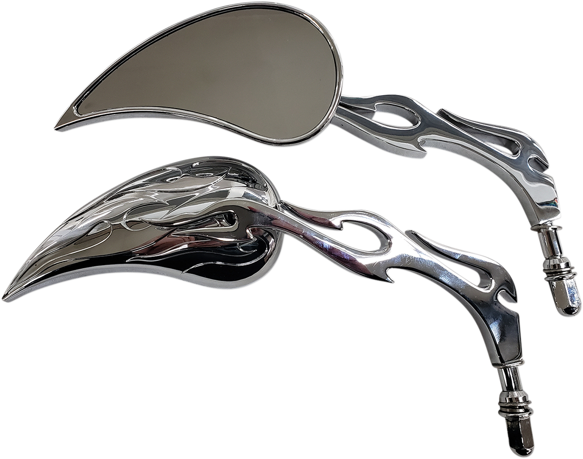 Rivco Teardrop Flame Handlebar Convex Screw in Mirror Set for Harley Davidson