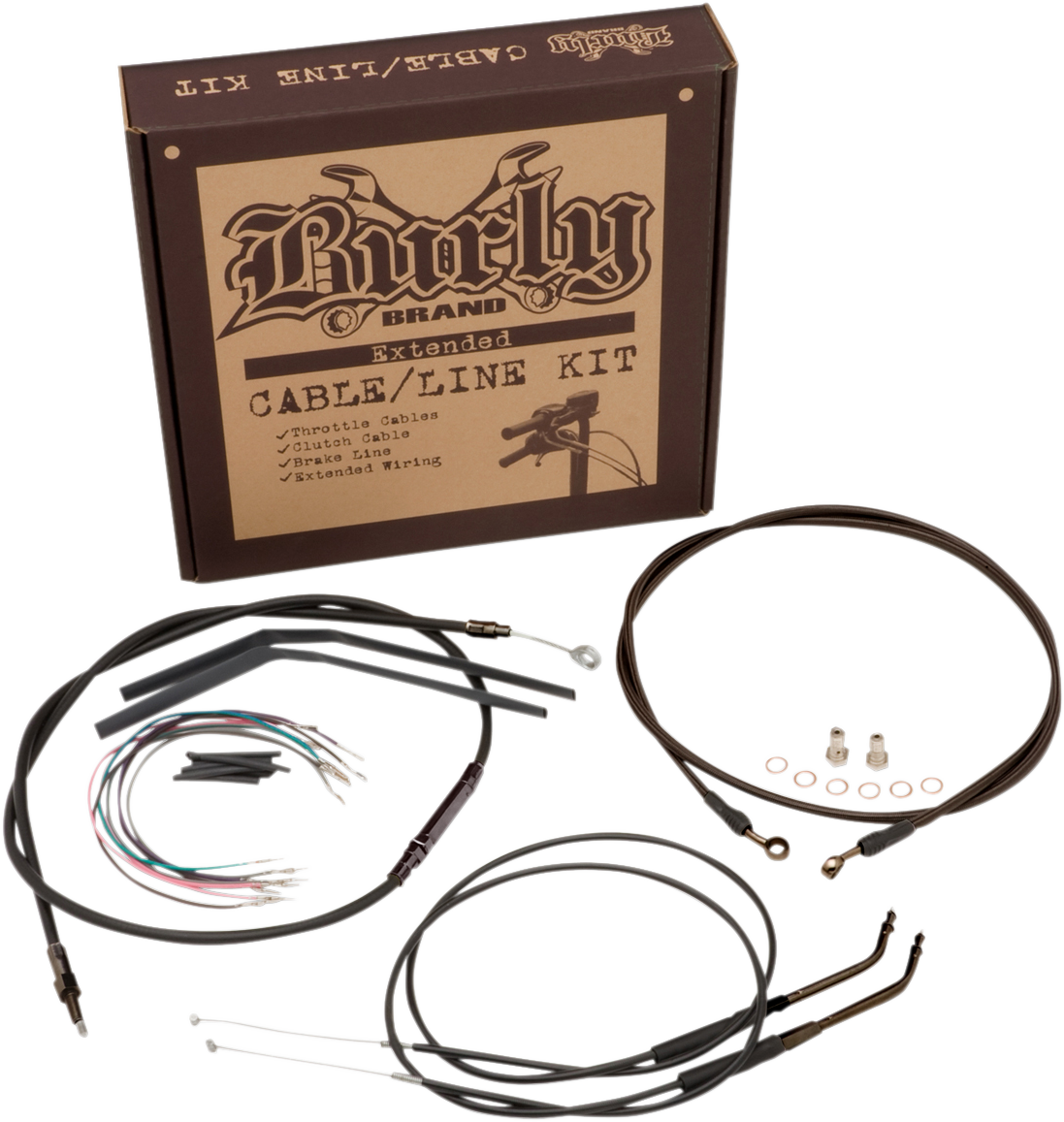 BURLY BRAND Complete Black Vinyl Handlebar Cable/Line Kit for Ape Hanger Handlebars