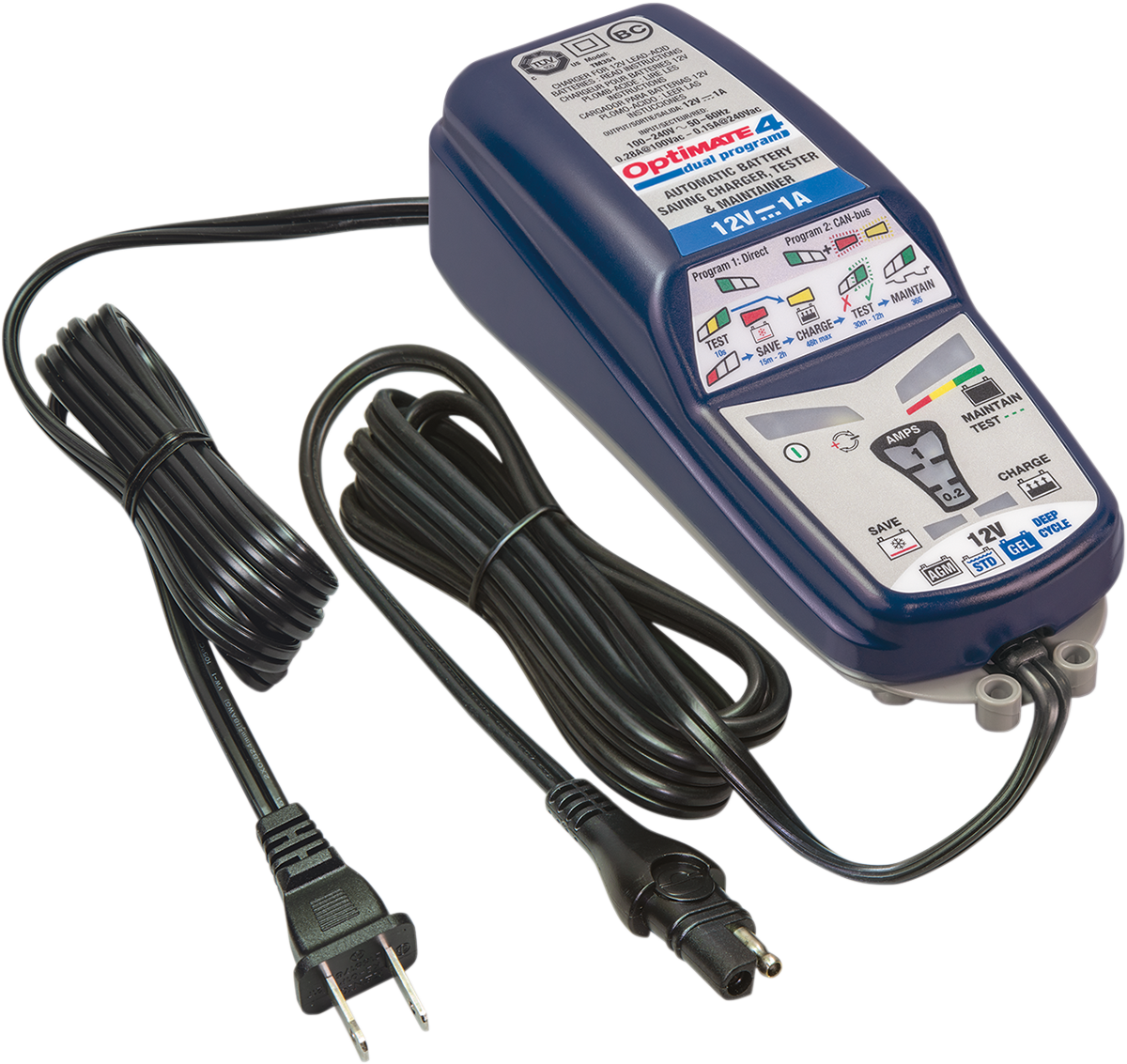 Tecmate Optimate 4 Dual Blue White Universal Motorcycle Battery Tender Charger