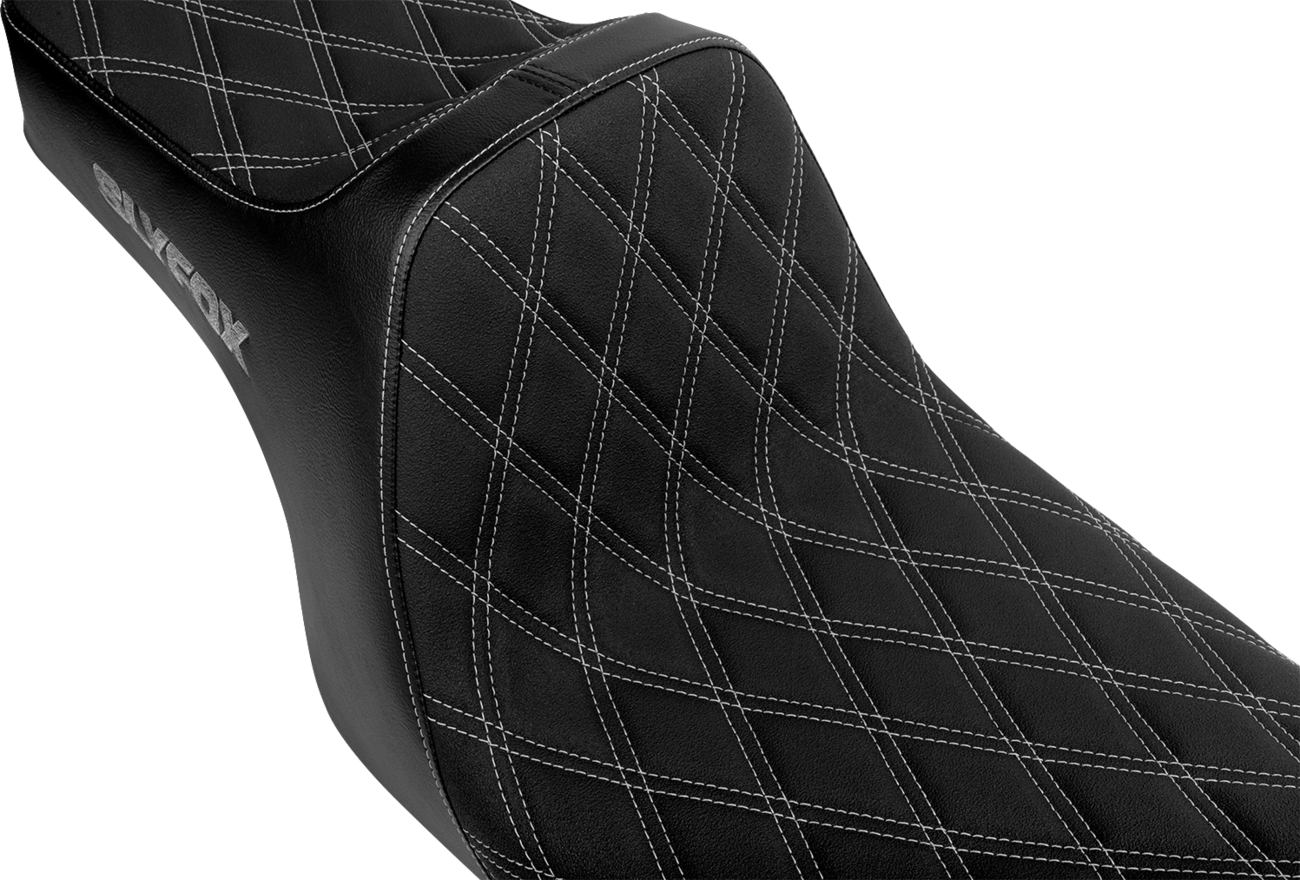 Slyfox High Noon Seat - Double Diamond - Silver Logo - Silver Stitch - FXD '96-'03 Harley Davidson