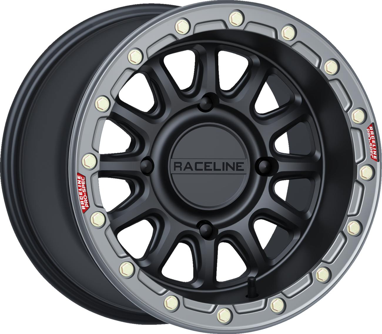 Raceline wheels Wheel - Alpha - Front/Rear - Black/with Gun Metal Ring - 15x10 - 4/156 - +10 mm Kawasaki/Polaris/Yamaha/Arctic Cat/Textron