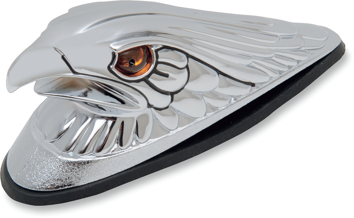 Drag specialties Eagle Head with Lights - Amber Eyes - Large - Chrome