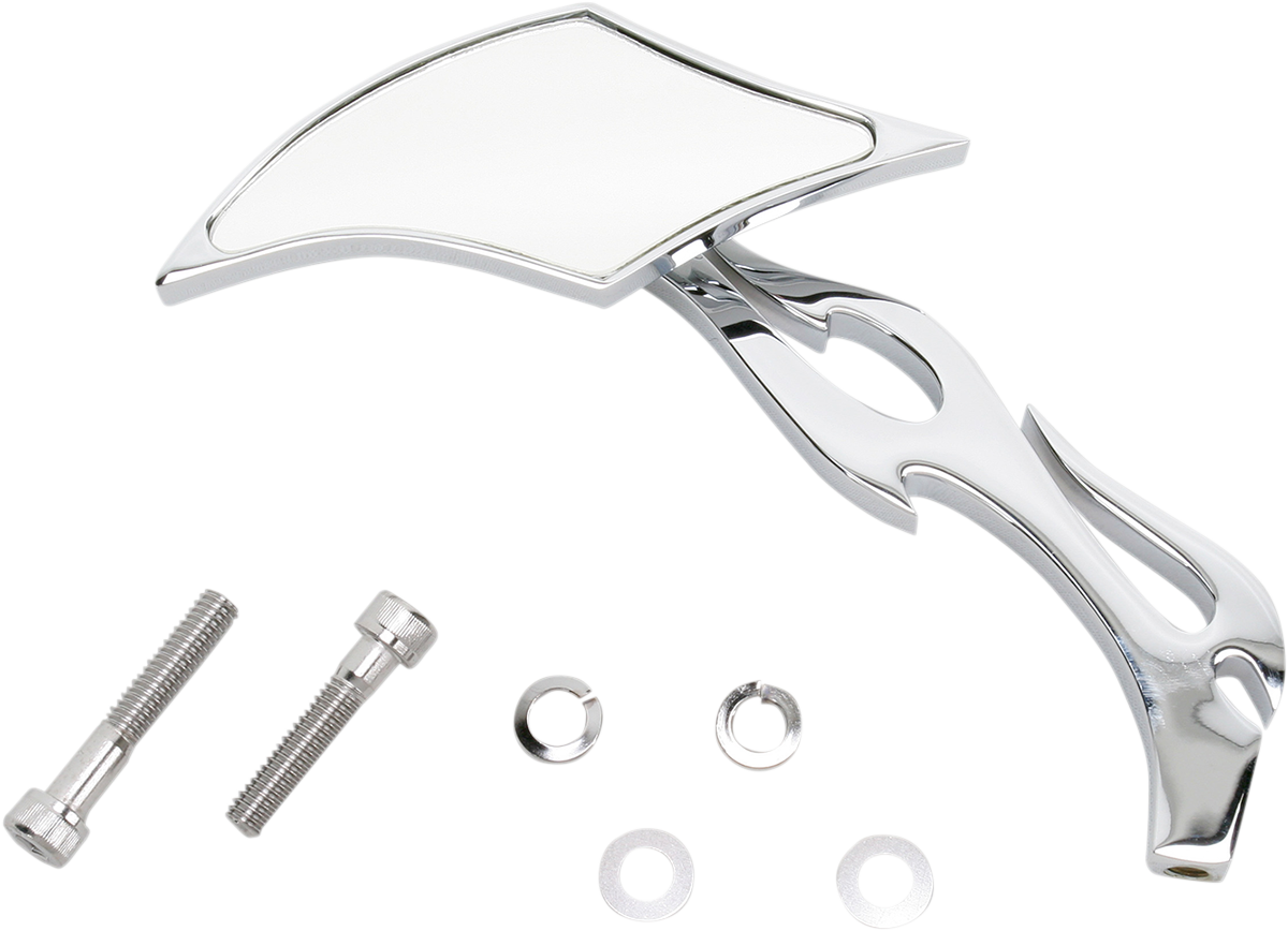 Drag specialties Mirror - Gothic/Flame - Side View - Diamond - Chrome - Left - Each