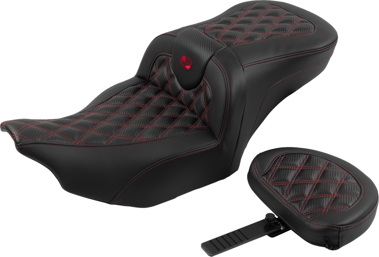 Saddlemen Roadsofa Seat Backrest Carbon Fiber Red Lattice Stitch FLHX 23-24