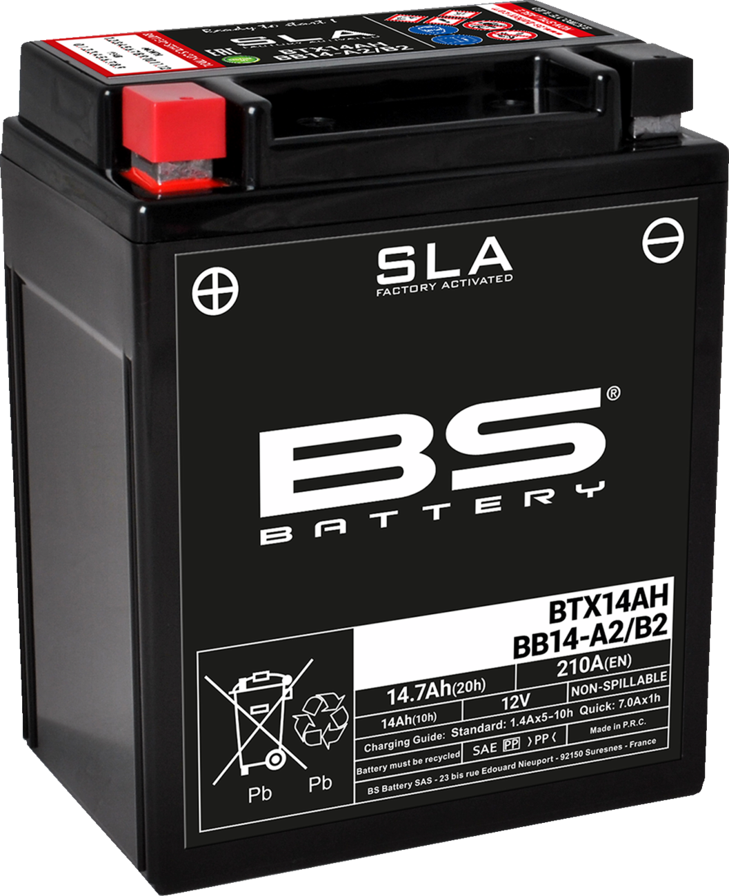 Bs battery Battery - BTX14AH (YTX) Victory/Arctic Cat/Honda/Indian/Polaris/Kawasaki/Yamaha