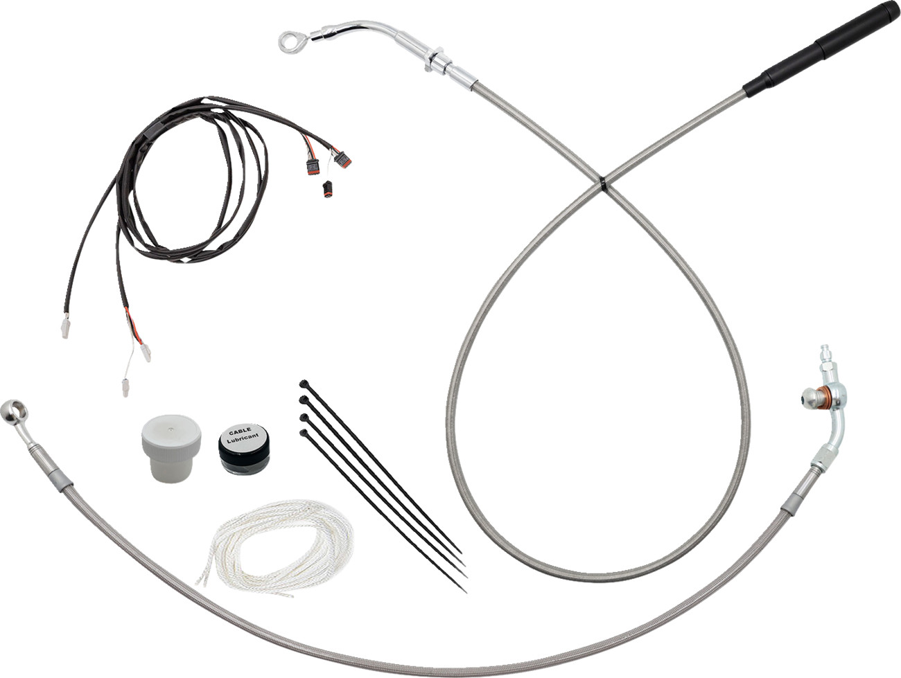 Fat baggers inc. EZ Install Kit - 18" Handlebars - Upper Clutch - Braided Stainless Steel/Chrome Harley Davidson