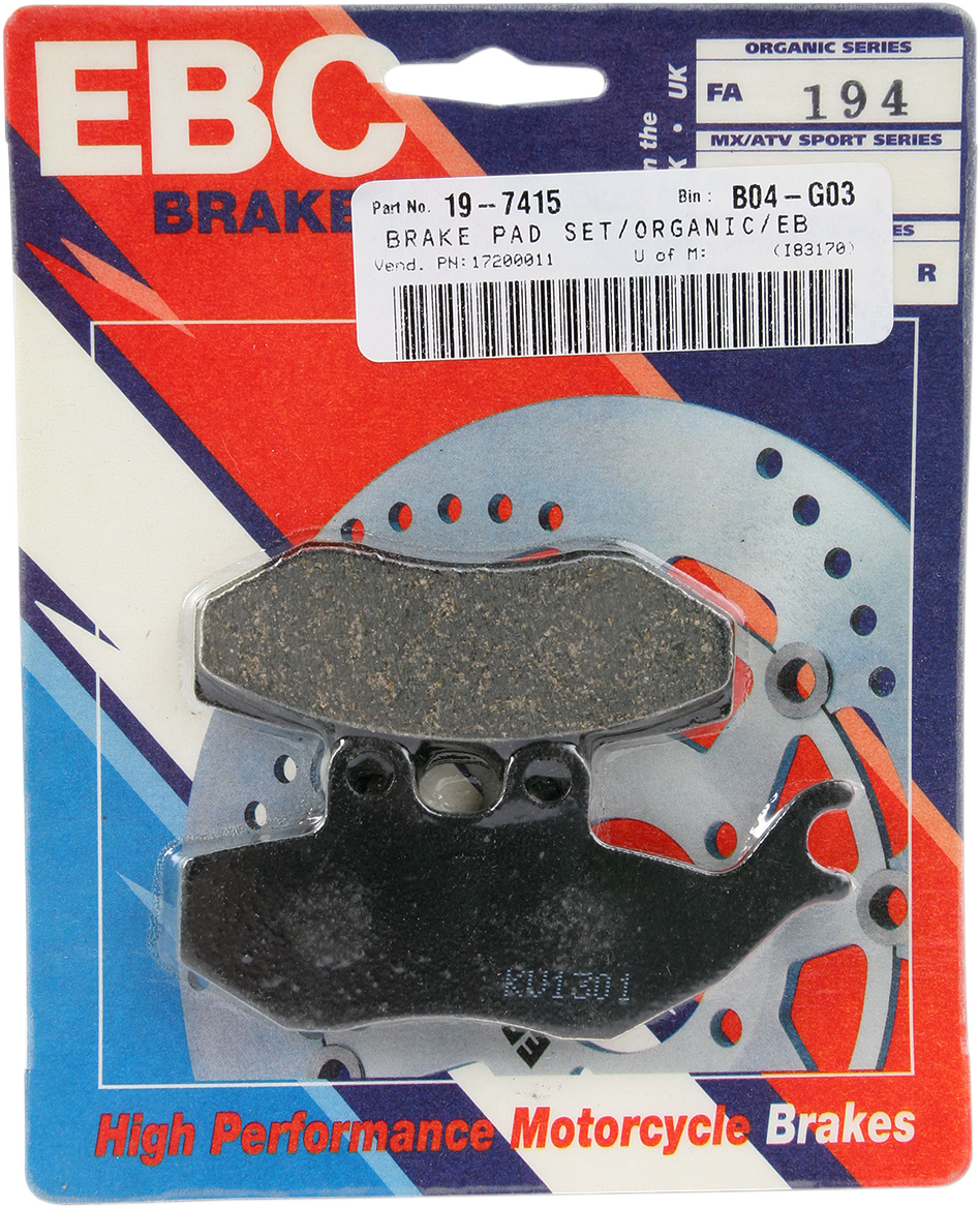 Organic Base "FA" Brake Pads